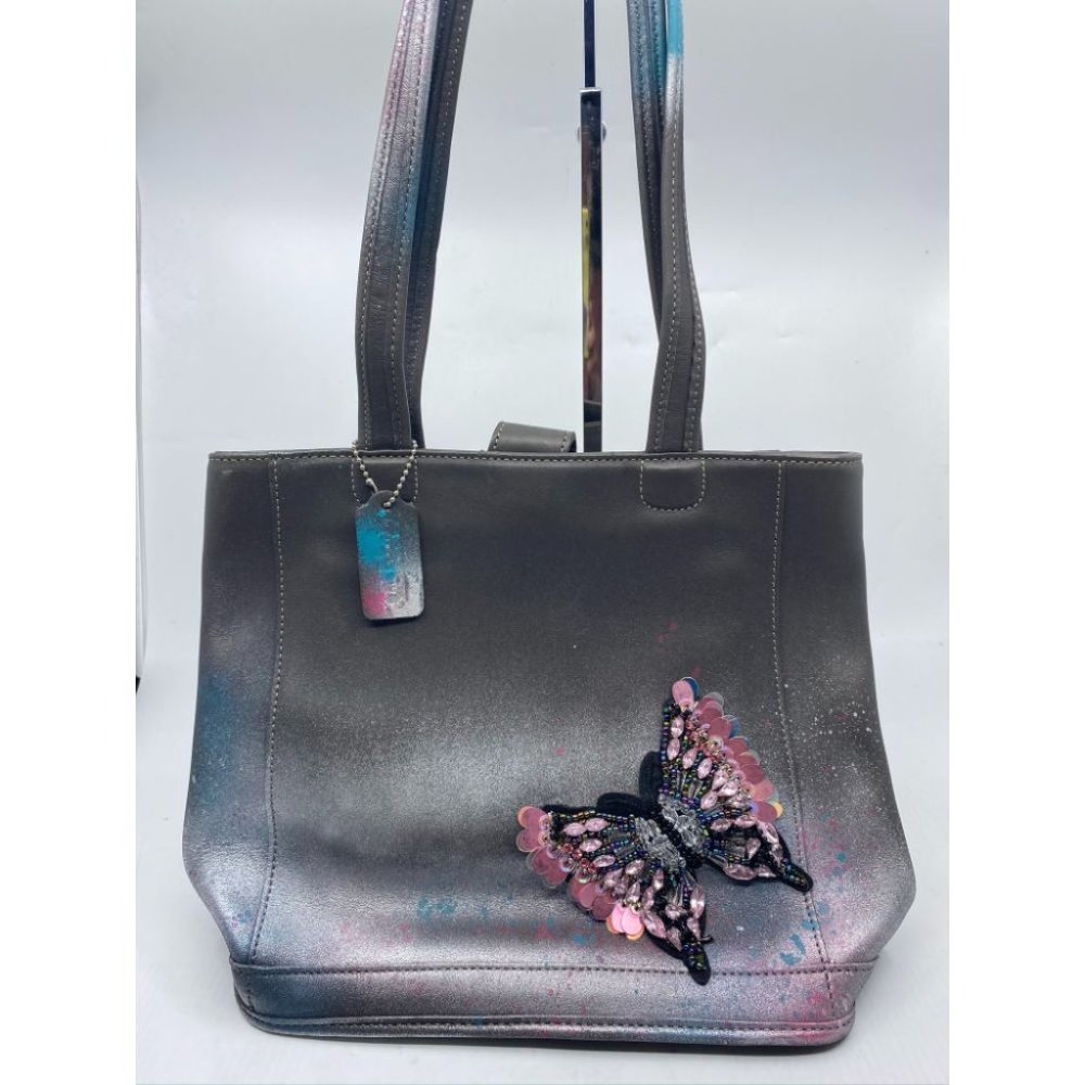 COACH Vintage Leather Crossbody Gray Silver - Picture 2 of 13